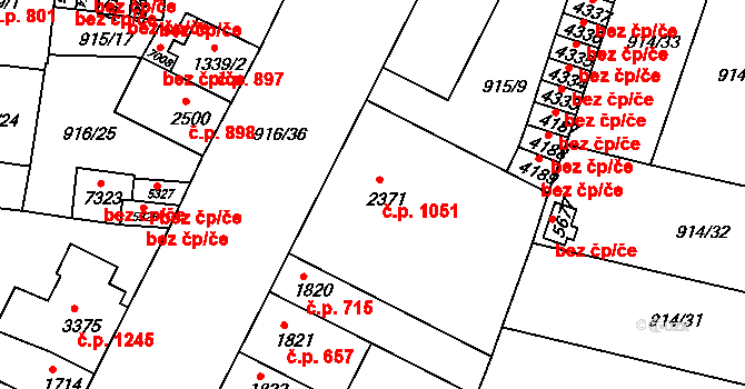 Horka-Domky 1051, Třebíč na parcele st. 2371 v KÚ Třebíč, Katastrální mapa