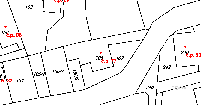 Záblatí 77, Bohumín na parcele st. 106 v KÚ Záblatí u Bohumína, Katastrální mapa