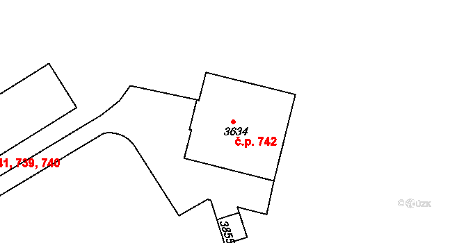 Chrudim III 742, Chrudim na parcele st. 3634 v KÚ Chrudim, Katastrální mapa
