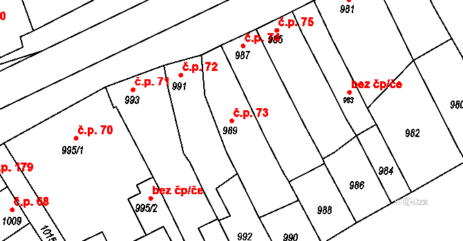 Ladná 73 na parcele st. 989 v KÚ Ladná, Katastrální mapa