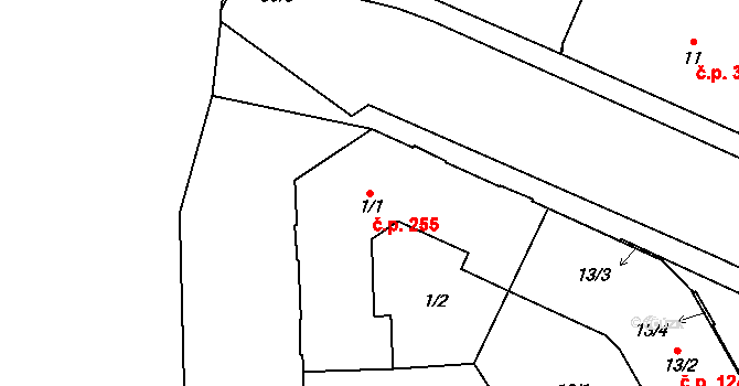 Černovice 255, Brno na parcele st. 1/1 v KÚ Černovice, Katastrální mapa