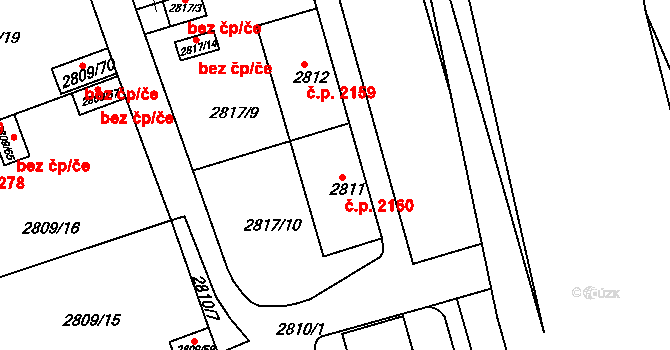 Teplice 2160 na parcele st. 2811 v KÚ Teplice, Katastrální mapa