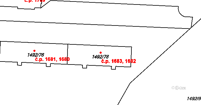 Sokolov 1682,1683 na parcele st. 1492/78 v KÚ Sokolov, Katastrální mapa