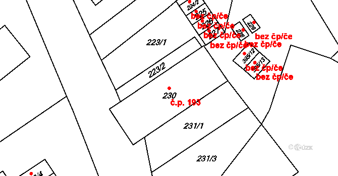 Královské Poříčí 193 na parcele st. 230 v KÚ Královské Poříčí, Katastrální mapa