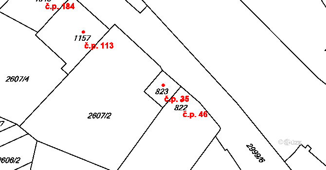 Kolín II 35, Kolín na parcele st. 823 v KÚ Kolín, Katastrální mapa