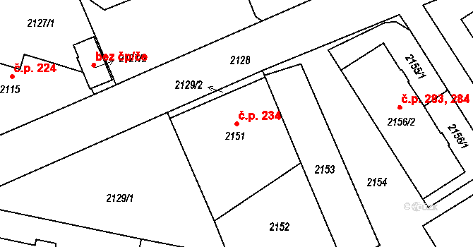 Jablůnka 234 na parcele st. 2151 v KÚ Jablůnka, Katastrální mapa