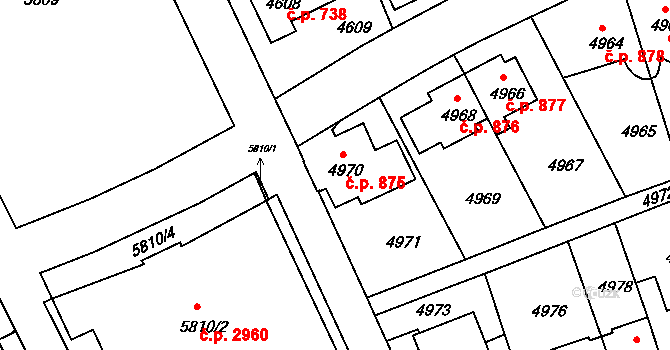 Záběhlice 875, Praha na parcele st. 4970 v KÚ Záběhlice, Katastrální mapa