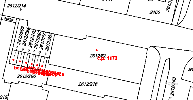 Braník 1173, Praha na parcele st. 2612/62 v KÚ Braník, Katastrální mapa