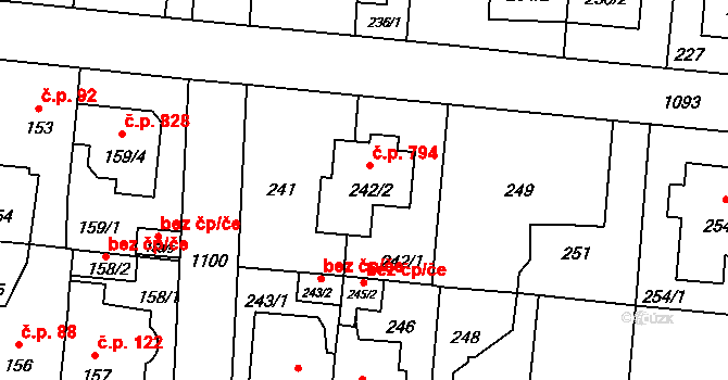 Čimice 794, Praha na parcele st. 242/2 v KÚ Čimice, Katastrální mapa