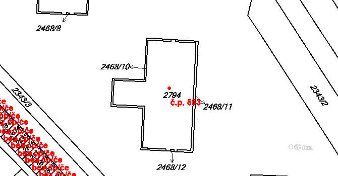 Střední Předměstí 553, Trutnov na parcele st. 2794 v KÚ Trutnov, Katastrální mapa