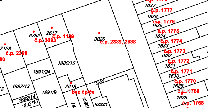 Hodonín 2838,2839 na parcele st. 3020 v KÚ Hodonín, Katastrální mapa