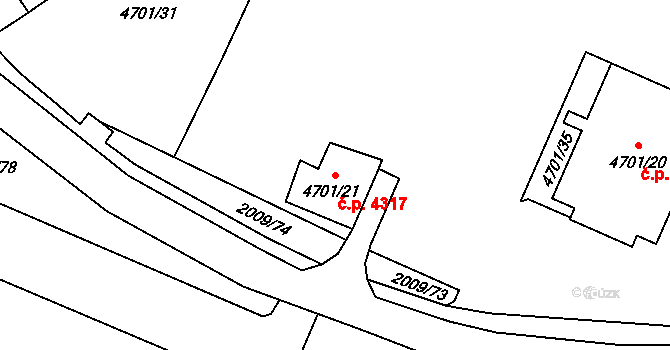 Chomutov 4317 na parcele st. 4701/21 v KÚ Chomutov I, Katastrální mapa