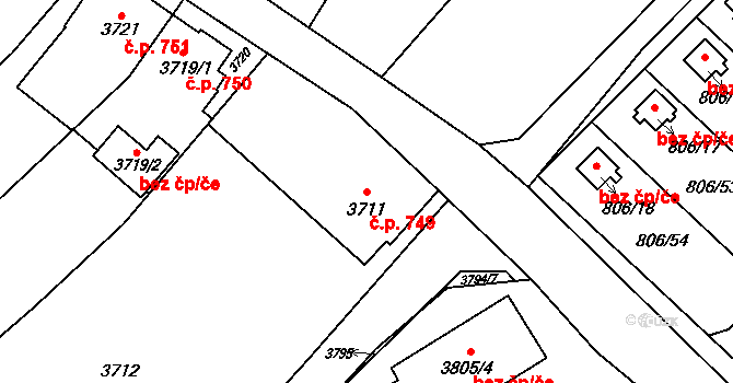 Fryštát 749, Karviná na parcele st. 3711/1 v KÚ Karviná-město, Katastrální mapa