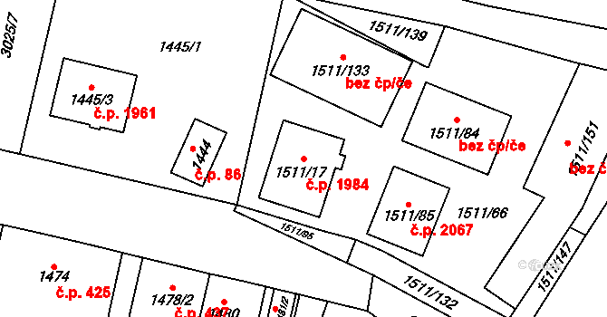 Bolevec 1984, Plzeň na parcele st. 1511/17 v KÚ Bolevec, Katastrální mapa