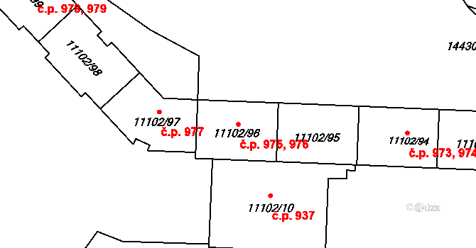 Severní Předměstí 975,976, Plzeň na parcele st. 11102/95 v KÚ Plzeň, Katastrální mapa