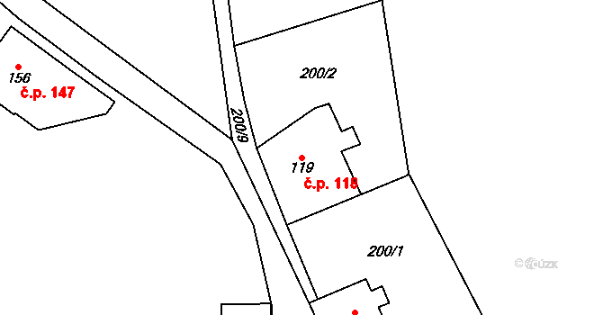 Kerhartice 118, Ústí nad Orlicí na parcele st. 119 v KÚ Kerhartice nad Orlicí, Katastrální mapa