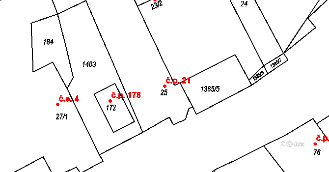 Brocno 21, Štětí na parcele st. 25 v KÚ Brocno, Katastrální mapa