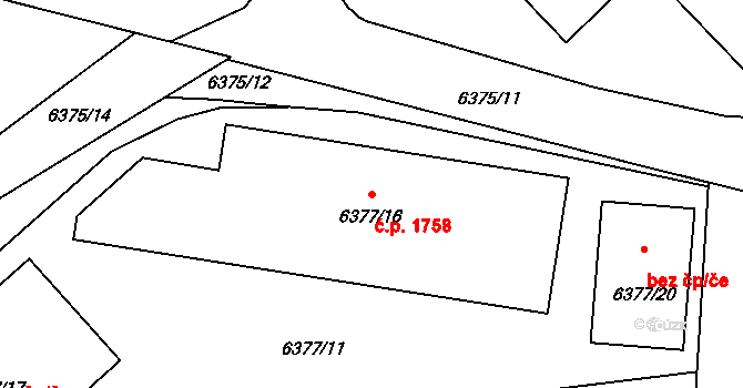 Kladno 1758 na parcele st. 6377/16 v KÚ Kladno, Katastrální mapa