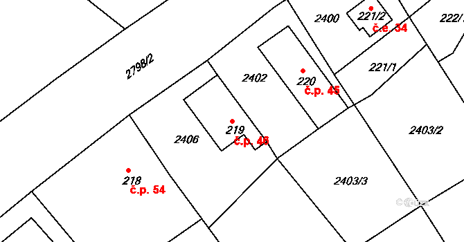 Karlovka 46, Velká Bukovina na parcele st. 219 v KÚ Karlovka, Katastrální mapa