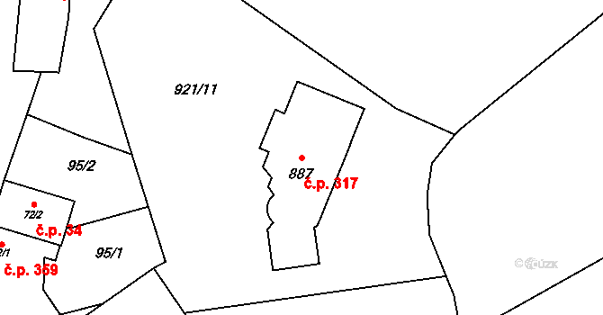 Humny 317, Pchery na parcele st. 887 v KÚ Pchery, Katastrální mapa
