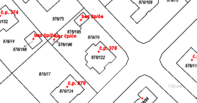 Stonařov 378 na parcele st. 876/122 v KÚ Stonařov, Katastrální mapa
