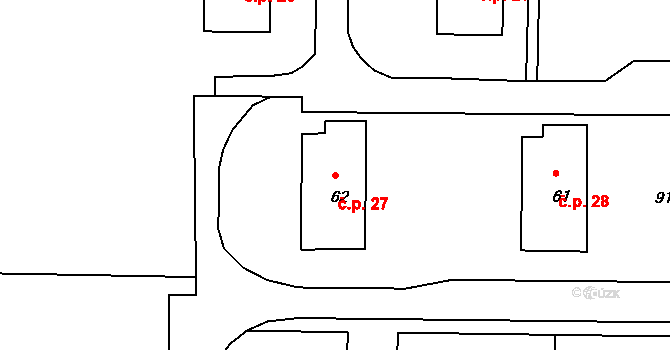 Chbany 27 na parcele st. 62 v KÚ Chbany, Katastrální mapa