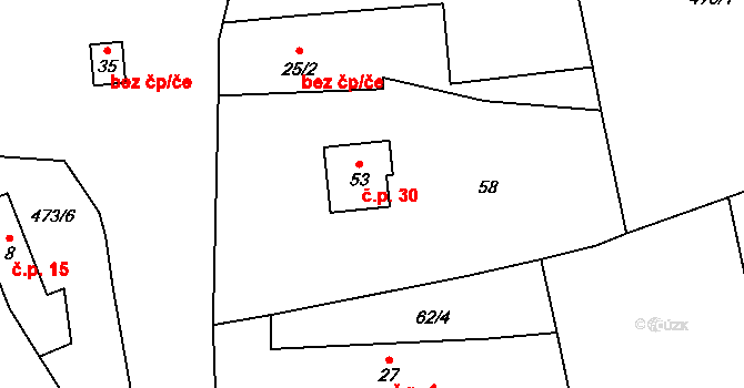 Zdeslavice 30, Černíny na parcele st. 53 v KÚ Zdeslavice u Černín, Katastrální mapa