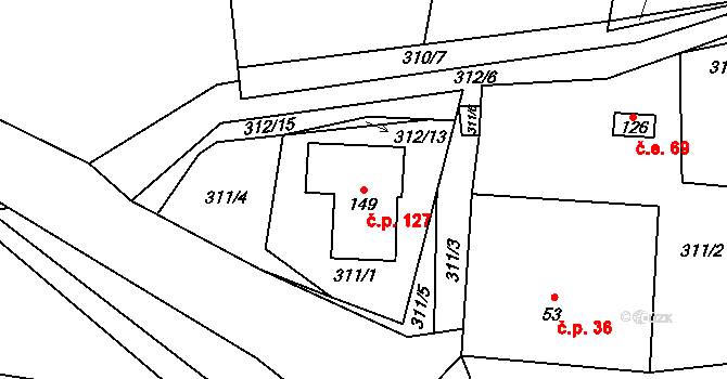 Rančířov 127 na parcele st. 149 v KÚ Rančířov, Katastrální mapa