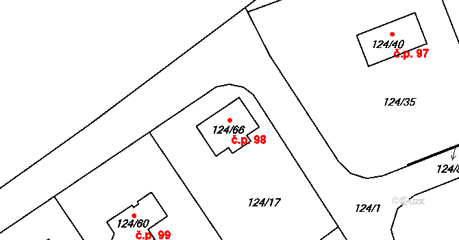 Stradov 98, Chlumec na parcele st. 124/66 v KÚ Stradov u Chabařovic, Katastrální mapa
