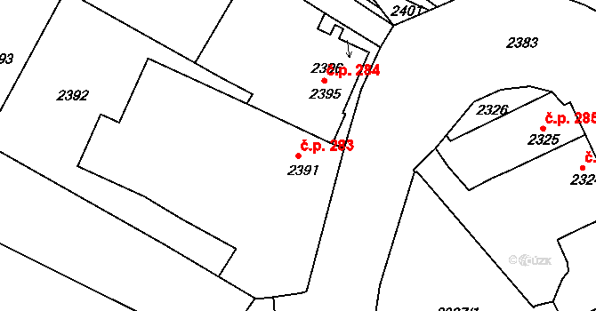Jemnice 283 na parcele st. 2391 v KÚ Jemnice, Katastrální mapa