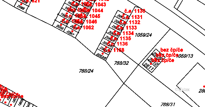 Uherské Hradiště 1158 na parcele st. 2063/8 v KÚ Uherské Hradiště, Katastrální mapa
