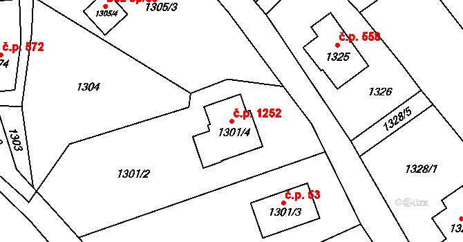 Jilemnice 1252 na parcele st. 1301/4 v KÚ Jilemnice, Katastrální mapa