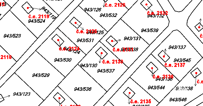 Velká Chuchle 2130, Praha na parcele st. 943/130 v KÚ Velká Chuchle, Katastrální mapa