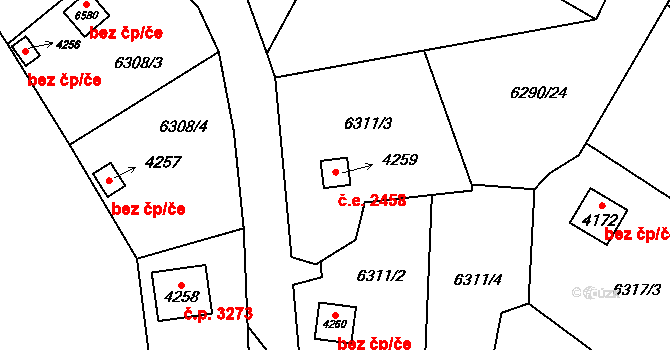 Žatec 2458 na parcele st. 4259 v KÚ Žatec, Katastrální mapa