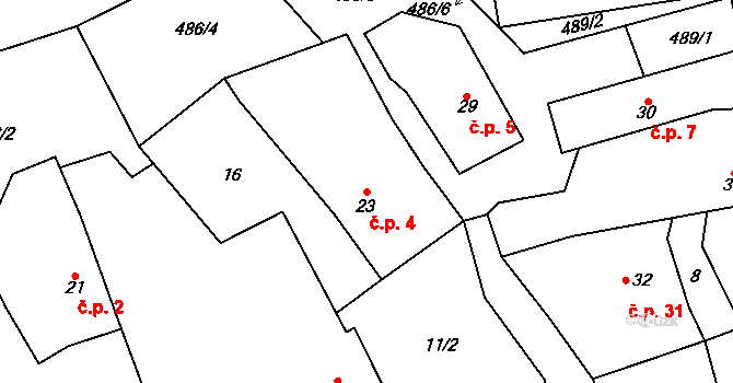 Divišov 4, Bystřice nad Pernštejnem na parcele st. 23 v KÚ Divišov, Katastrální mapa