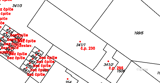 Plesná 230 na parcele st. 341/1 v KÚ Plesná, Katastrální mapa