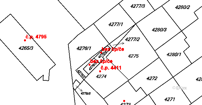 Chomutov 39082458 na parcele st. 4276/4 v KÚ Chomutov II, Katastrální mapa