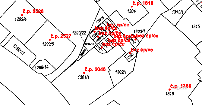 Teplice 39140458 na parcele st. 1301/2 v KÚ Teplice, Katastrální mapa