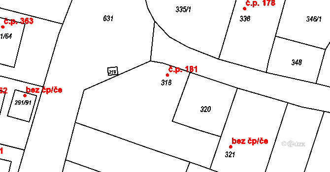 Oldřišov 181 na parcele st. 318 v KÚ Oldřišov, Katastrální mapa