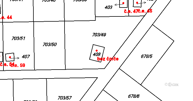 Bečov 57 na parcele st. 408 v KÚ Bečov u Mostu, Katastrální mapa