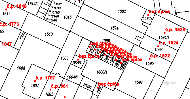 Brno 45556458 na parcele st. 1600/3 v KÚ Černá Pole, Katastrální mapa