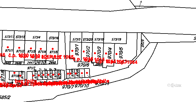 Borovina 1014, Třebíč na parcele st. 970/3 v KÚ Třebíč, Katastrální mapa