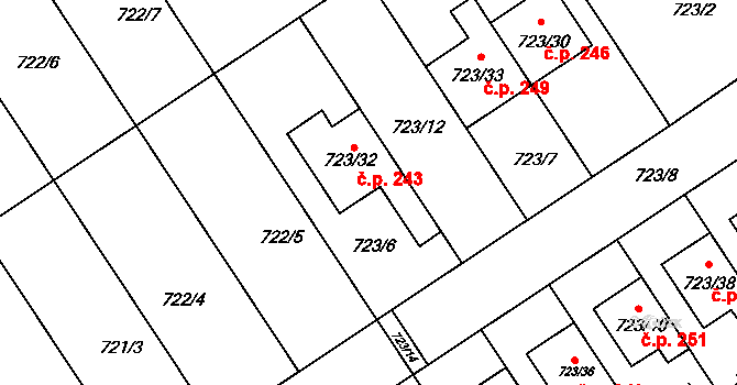 Přerov IV-Kozlovice 243, Přerov na parcele st. 723/32 v KÚ Kozlovice u Přerova, Katastrální mapa