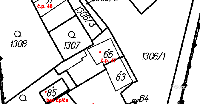 Maletice 47, Protivín na parcele st. 65 v KÚ Maletice, Katastrální mapa