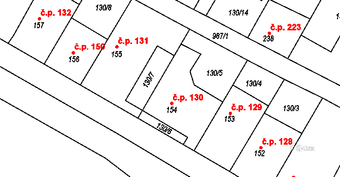 Hýskov 130 na parcele st. 154 v KÚ Hýskov, Katastrální mapa