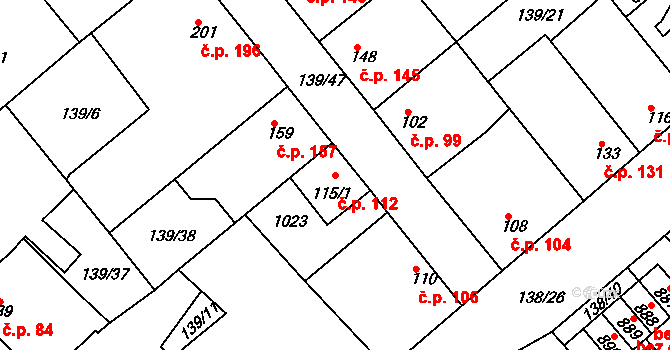 Lobeček 112, Kralupy nad Vltavou na parcele st. 115/1 v KÚ Lobeček, Katastrální mapa