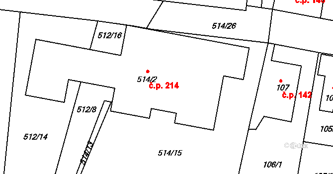 Jinočany 214 na parcele st. 514/2 v KÚ Jinočany, Katastrální mapa
