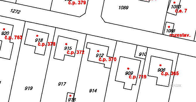 Libčice nad Vltavou 370 na parcele st. 912 v KÚ Libčice nad Vltavou, Katastrální mapa