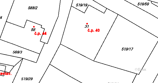 Chmelná 40, Sušice na parcele st. 31 v KÚ Velká Chmelná, Katastrální mapa