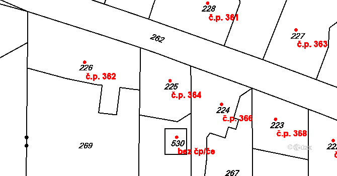 Břasy 364 na parcele st. 225 v KÚ Břasy, Katastrální mapa